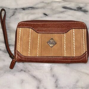 BOC Born Concept Brown Faux Leather Wallet Fold Zip Around Wristlet Strap